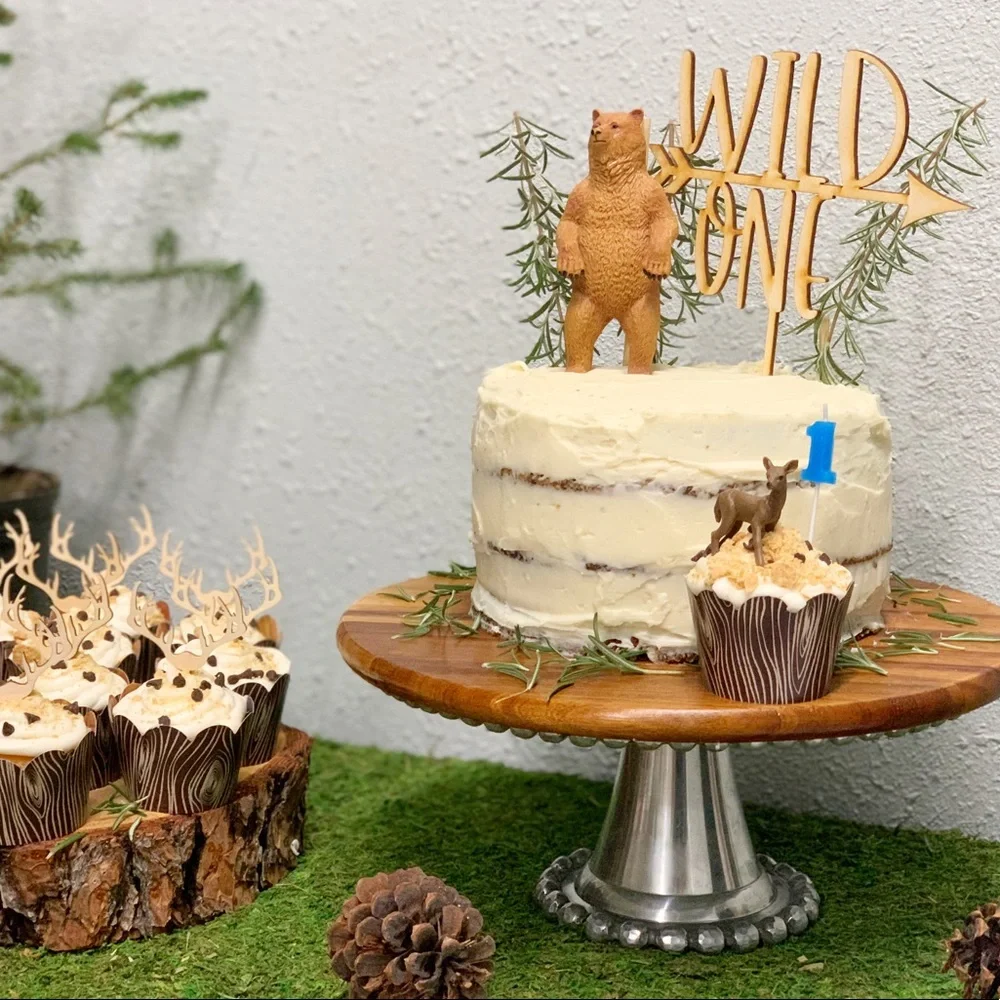 Wood first birthday Wild One cake topper